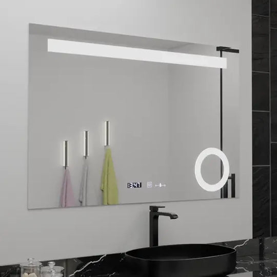 Obdĺžnikové LED zrkadlo, 80x60cm, ABSOLU MotionGlow Marcello, systém odhmlievania, hodiny a teplomer, kozmetická lupa, stmievateľné zrkadlá Marcello Predvolený názov Alessandro Design