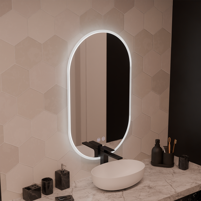 Oválne LED zrkadlo 50x80cm Llexort Touch Deframe Smoteble System