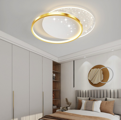 LED túžba s diaľkovým ovládaním Lunaro Lucenta, 110 W, 2 kruhov, studené/horúce/neutrálne svetlo, nestabilné, zlaté