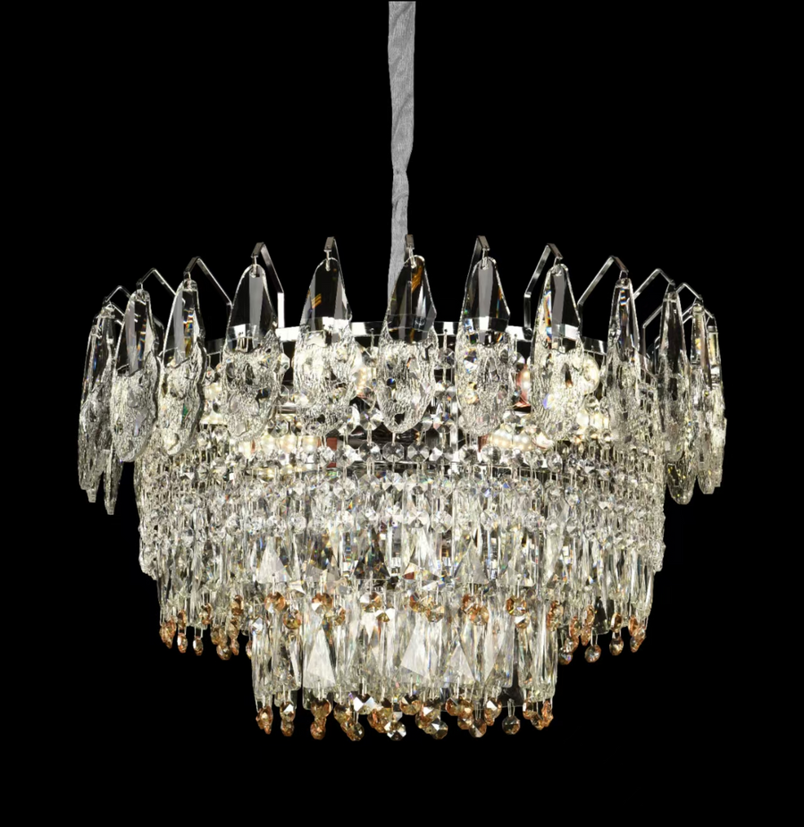 Lustrový krištáľový Windsor elegancia 6x E14, priemer 49 cm, lesklé zlato, nastaviteľná výška