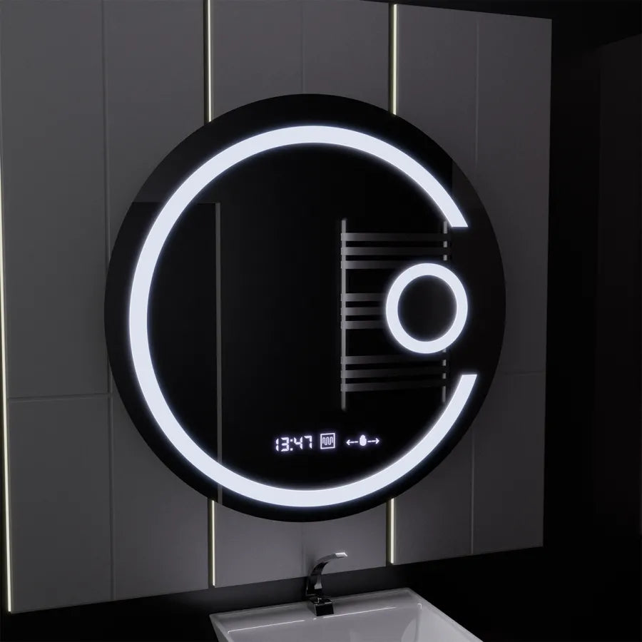 Zrkadlo LED Round 70 cm Visio Motionglow Marcello Demonant Clock System a kozmetický teplomer