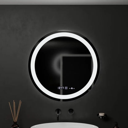 60 cm okrúhle LED zrkadlo Celeste Motionglow Marcello Smoteble Clock Defrition System