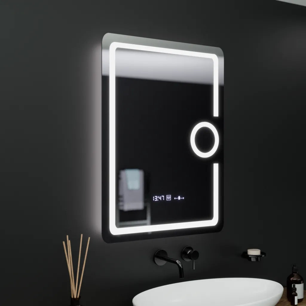 Zrkadlové obdĺžnikové obdĺžnikové 60x80cm Eclat Motionglow Marcello DeFosting System Teplomer a kozmetika hodín skombíha