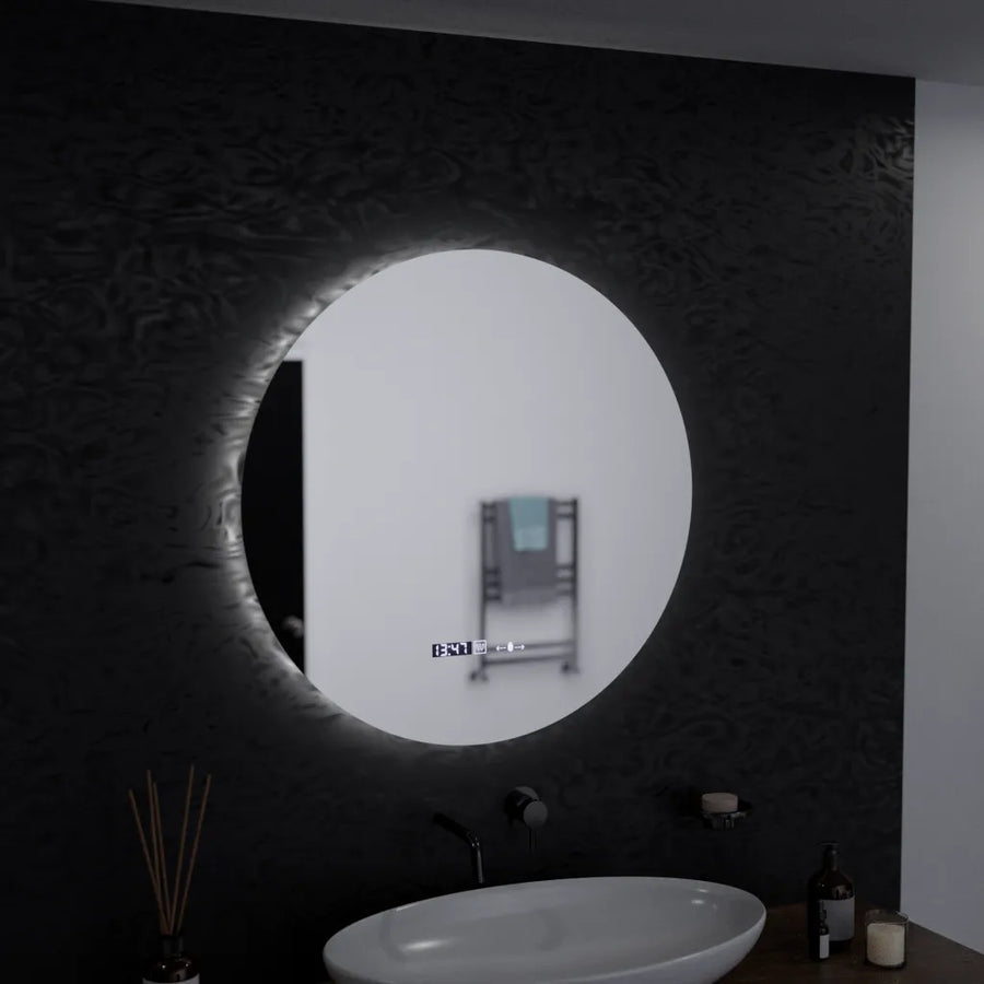 60 cm okrúhle LED zrkadlo serenit Motionglow MARCLELL SMEABLE CLOCKOVÝ SYSTÉM