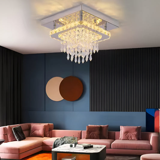 LED luster Alberico Square, 19 W, studené/horúce/neutrálne svetlo, kryštál, lesklý chróm
