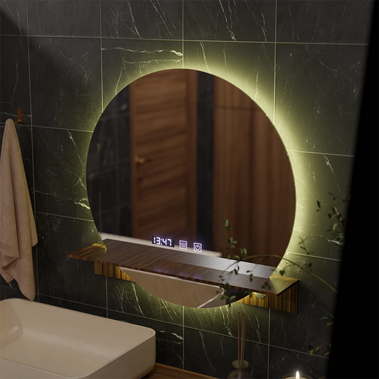 LED Touch Alfred Mirror Defrition Systém, hodiny a teplota 60x60 cm s integrovanou podporou