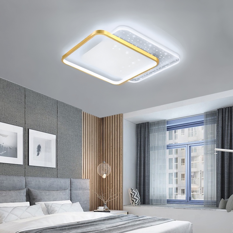 LED luster s diaľkovým ovládaním GILDRA, 110 W, 2 štvorce, studené/horúce/neutrálne svetlo, nemilosrdné, zlaté