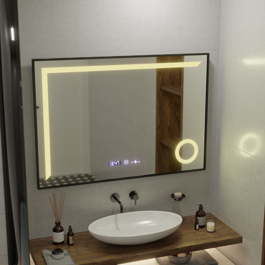 LED snímač snímača SOFIA SOFIA SOFIA S DIPROSTINGU DISTRATIONU FUNKCIA 110X65 CM Teplé/studené/neutrálne stmievacie svetlo, Rose Gold Brudhed rám, zbierka Marcello Funghi Collection