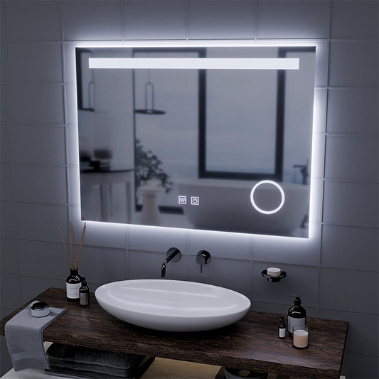 Obdĺžnikové LED zrkadlo, 80x60cm, Piano Touch, Demist System, Stmievateľné, Studené svetlo 6000K