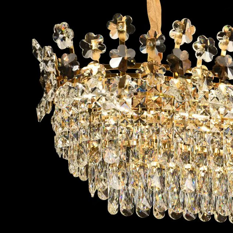 Lustrový krištáľový Windsor elegancia 6x E14, priemer 49 cm, lesklé zlato, nastaviteľná výška