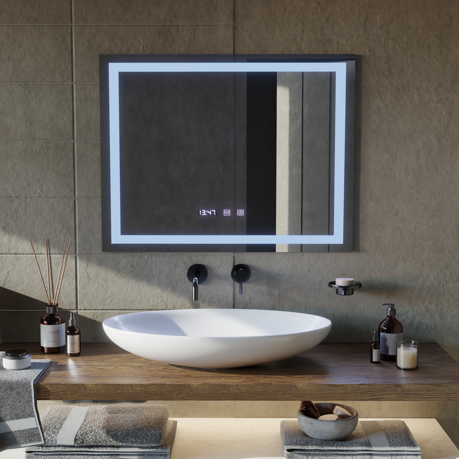 LED Touch Werner Mirror Defrition Systém, hodiny a teplota 80x60 cm
