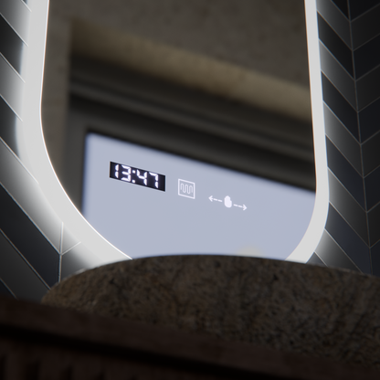 Oválne LED zrkadlo, 50x100cm, Lucia senzor Marcello, Demister System, Hodiny & Teplomer, Stmievateľné