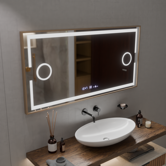 LED snímač snímača SOFIA SOFIA SOFIA S DIPROSTINGU DISTRATIONU FUNKCIA 110X65 CM Teplé/studené/neutrálne stmievacie svetlo, Rose Gold Brudhed rám, zbierka Marcello Funghi Collection