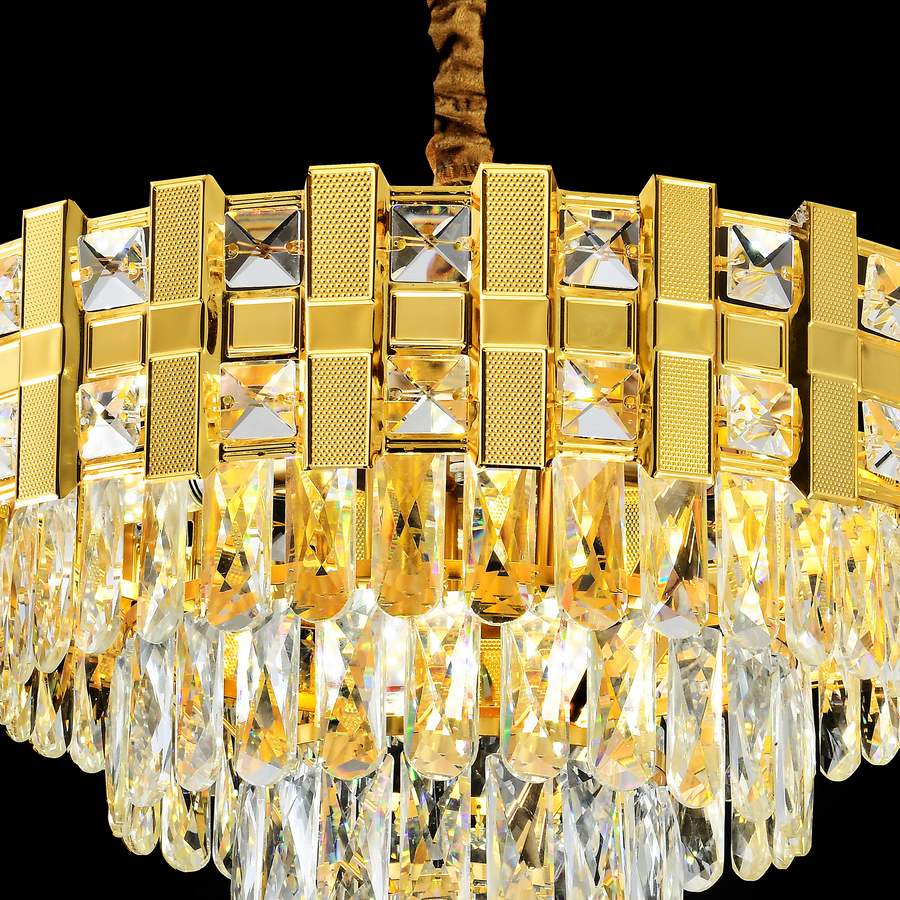 Candelabru Cristal BRAN Eleganza 8xE14, Diametru 49cm, Auriu Lucios, Inaltime Reglabila