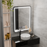 LED Touch Karl Mirror Defrition Systém, hodiny a teplota 50x70 cm Čierny kefový rámec