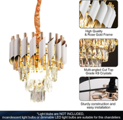 Krištáľový luster VERSAILLES Petito 3xE14, priemer 30 cm, lesklá zlatá a biela, nastaviteľná výška, kov a krištáľ