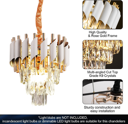 Krištáľový luster VERSAILLES Petito 3xE14, priemer 30 cm, lesklá zlatá a biela, nastaviteľná výška, kov a krištáľ