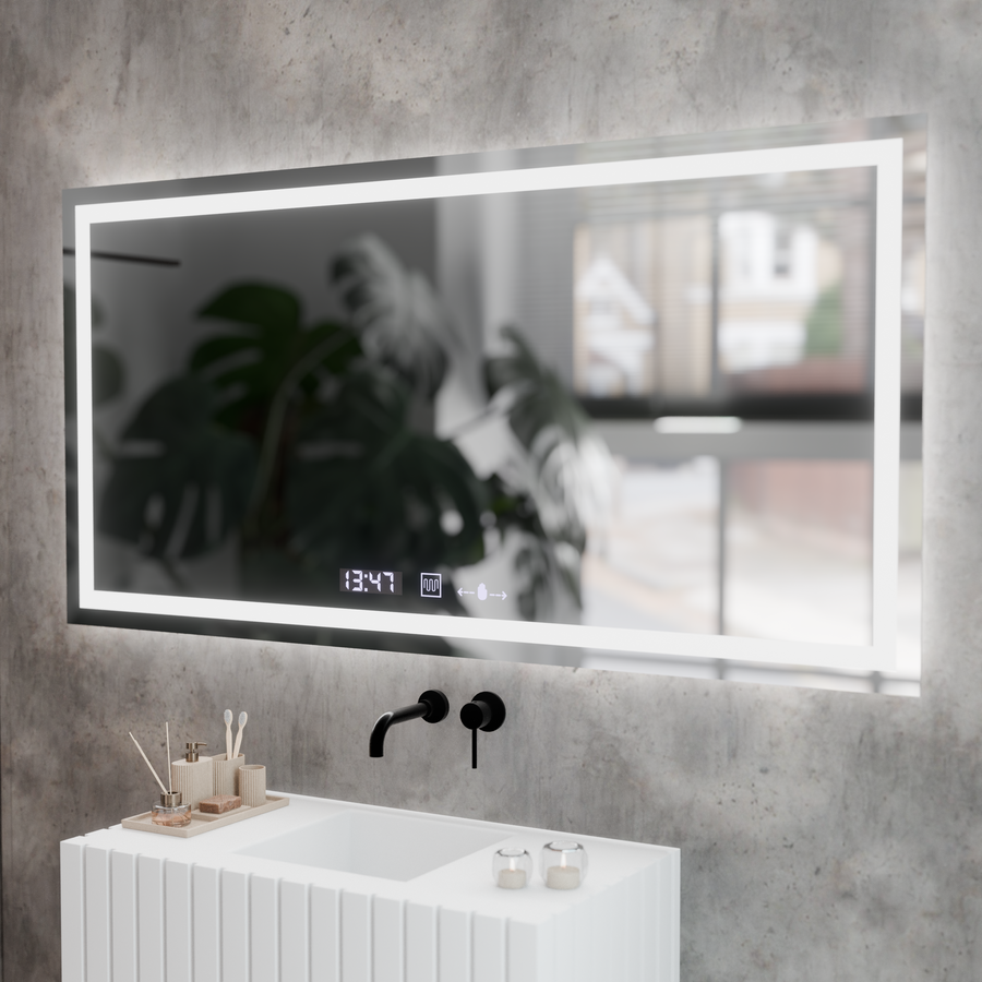 Obdĺžnikové LED zrkadlo 120x60cm Verite Motionglow Marcellow Smoteble Clock Defosting System
