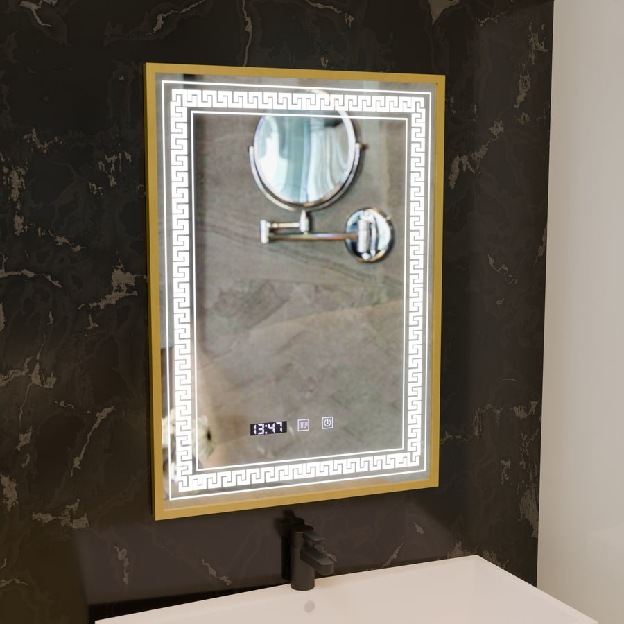 Zrkadlo LED Touch Bruno Zástupca oddelenia, hodiny a teplota 60x80 cm strieborný rám