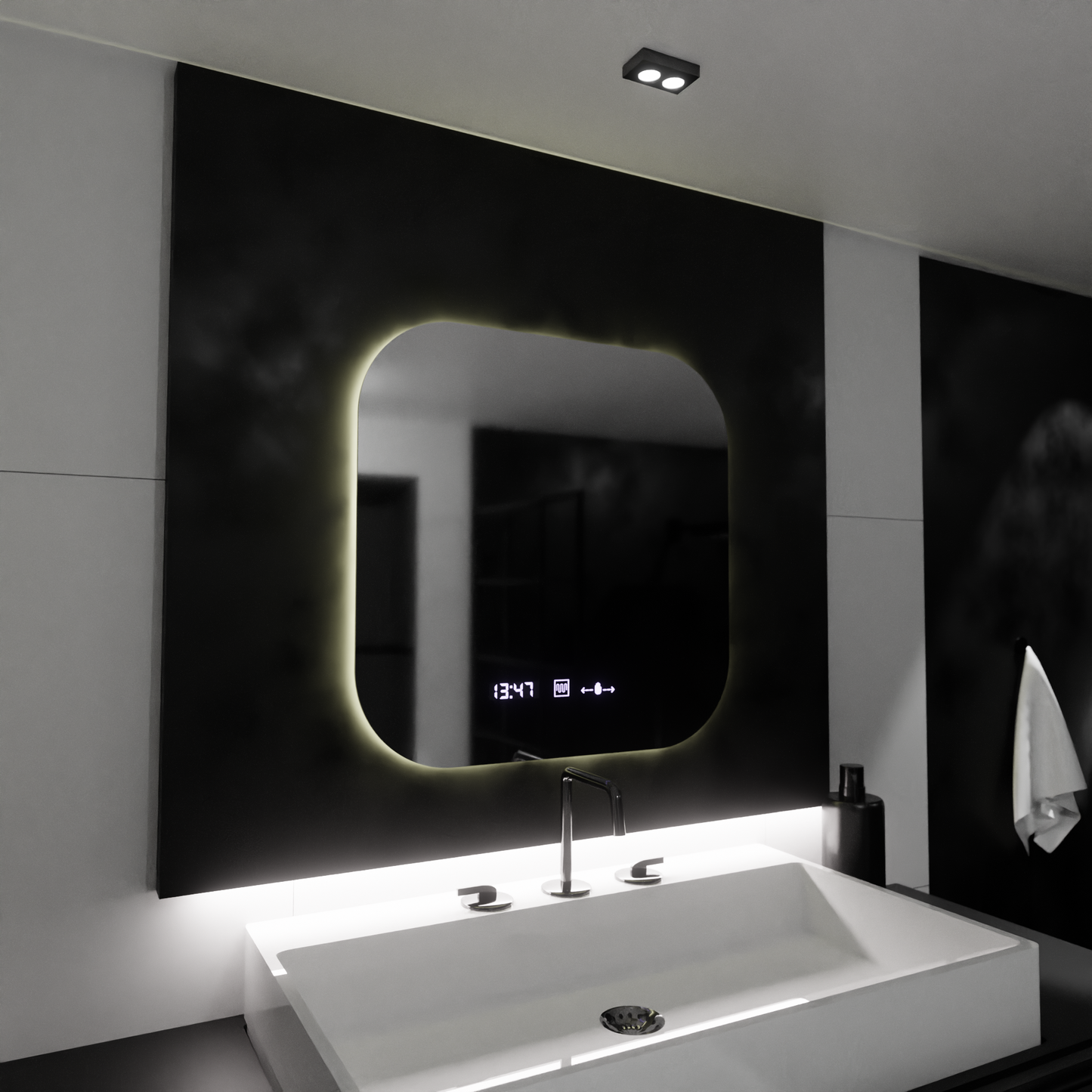 Obdĺžnikové LED zrkadlo 60x60cm Harmony Motionglow MARCLELL SYSTEM PISIKCILITY A DAIM TERMOMOMOMER