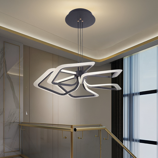 Závesný LED luster s diaľkovým ovládaním 104W, 5 štvorcových, studené/teplé/neutrálne svetlo, stmievateľné, čierny