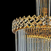 Krištáľový luster CC800/700X2100GD, 33xE14, Priemer 70cm, Výška 210cm, Lesklý zlatý, Nastaviteľná výška, Elegantný dizajn