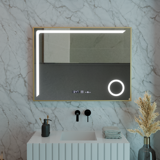 LED zrkadlové snímač Motionglow Francesca 80x60 cm studené svetlo/studené/neutrálne stlmiteľné systémy Zvyšovanie hodín Marcello Funghhi Zbierka