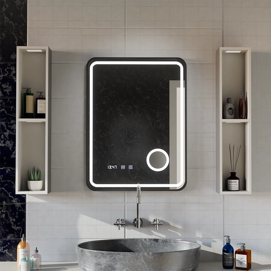 Zrkadlové LED dotyk Ulrich DeBraulation Systém, hodiny a teplota 60x80 cm Čierna ramahed kozmetika LUP
