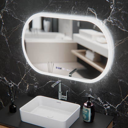 Oválne LED zrkadlo, 80x50cm, Altera Marcello MotionGlow Sensor, Demister System, Hodiny & Teplomer, Stmievateľné