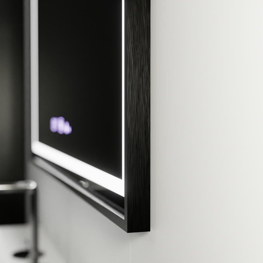 Zrkadlo LED obdĺžnik 100x80cm Verite Majets Noir Motionglow Marcello Demontantle Clock Deframent a Smoble Tepometer