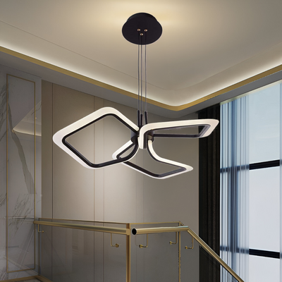 Závesný LED luster s diaľkovým ovládaním RIMINI 56W, 3 štvorce, studené/teplé/neutrálne svetlo, stmievateľné, čierny