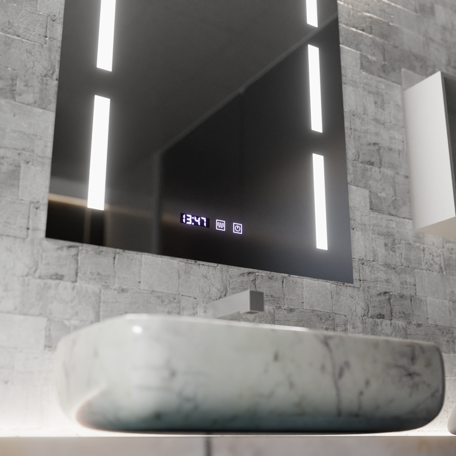 Zrkadlo LED Touch Erich S86/60X80 Systém odhmlievania, hodiny a teplota 60x80 cm