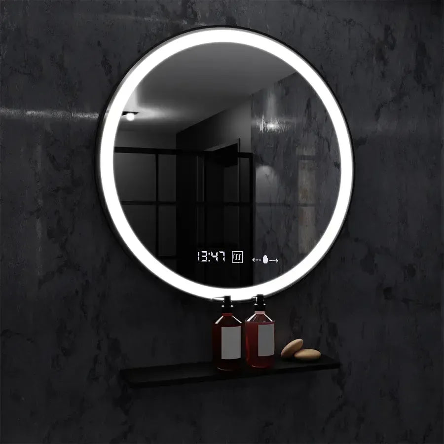 Zrkadlo LED Round 70 cm Celesti Majesti noir Motionglow Marcello Clock Defrition System a smiešne teplomer