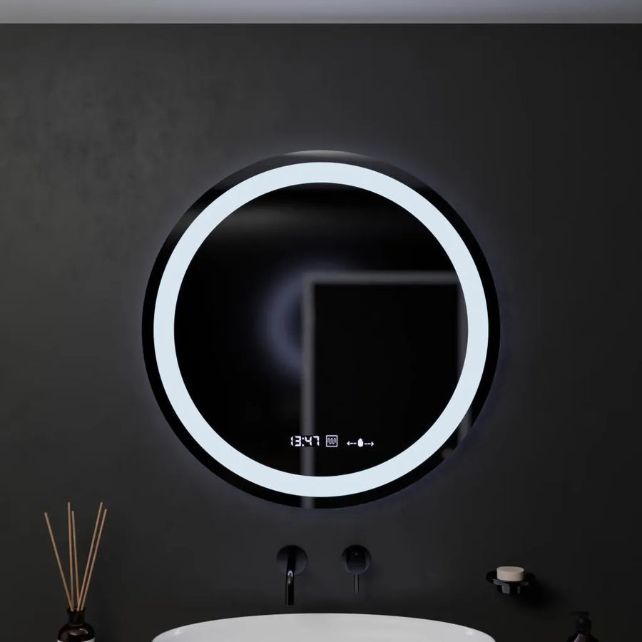 60 cm okrúhle LED zrkadlo Celeste Motionglow Marcello Smoteble Clock Defrition System