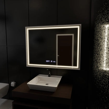 Zrkadlo LED obdĺžnikový 80x60cm Verite Imperial Silver Motion Glow Marcello Clock Defrition System a Smierble Therometer