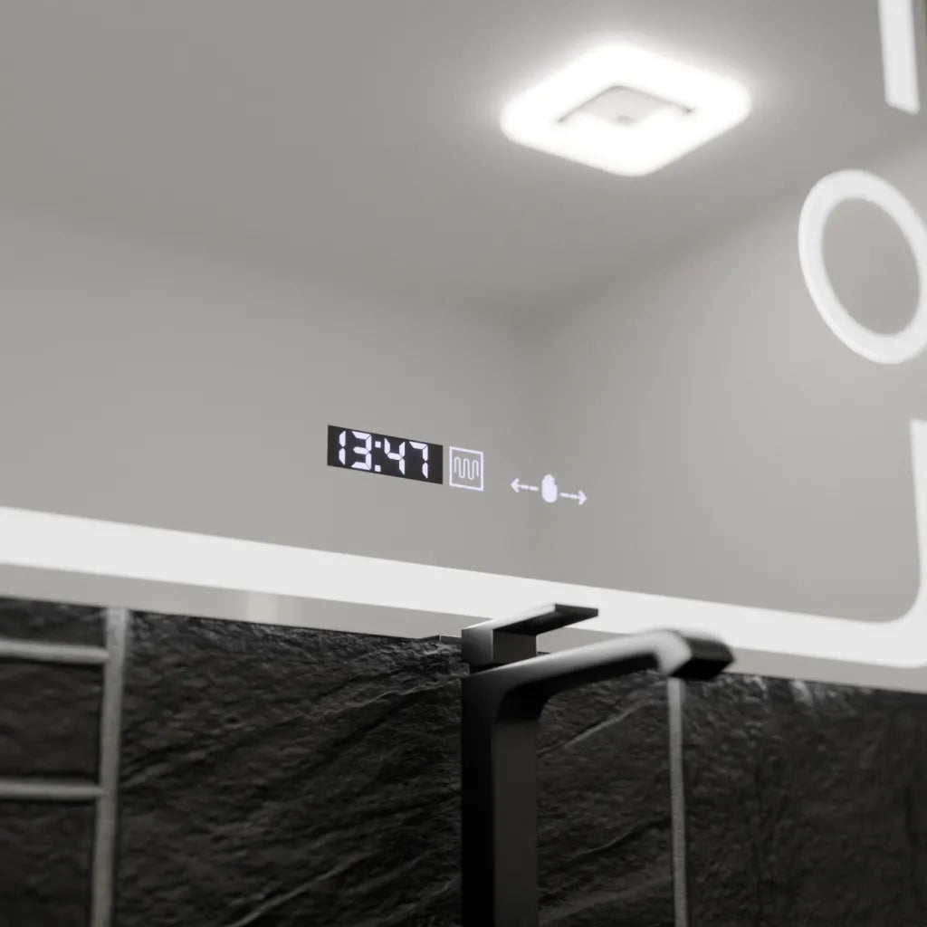 Zrkadlové obdĺžnikové obdĺžnikové 80x60cm Eclat Motionglow Marcello Clock Defrition System & Wolf Termometer Smoteble Cosmetic