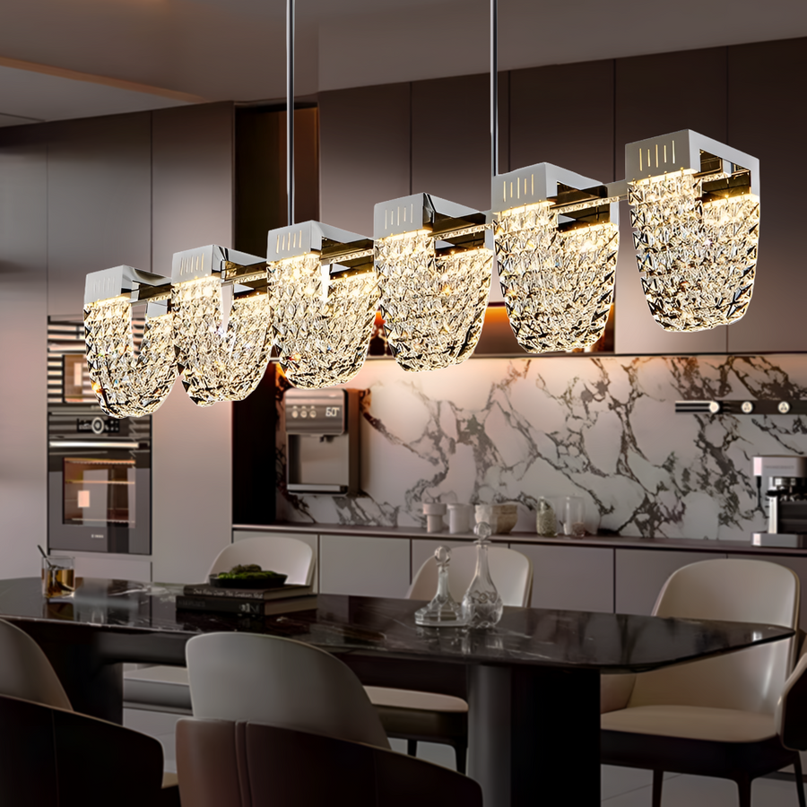 Závesný LED luster, CC370/1200CH, Krištáľ a kov, 30W, Diaľkové ovládanie, Chladné/Teplé/Neutrálne svetlo 3000K/4000K/6000K, Luxusné osvetlenie