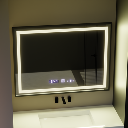 Zrkadlo LED obdĺžnik 80x60cm Verite Majeste noir Motion Glow Marcello Clock Defrition & Smoteble Therometer