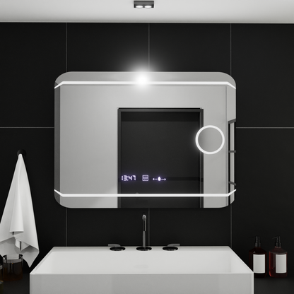 Obdĺžnikové LED zrkadlo 80x60cm Stile Motionglow Marcello rušivé systém a teplomer kozmetiky