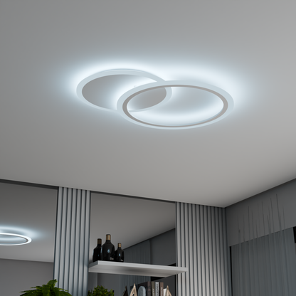LED luster s diaľkovým ovládaním Lucy, 40 W, 2 kruhy, studené/horúce/neutrálne svetlo, lúč, biele