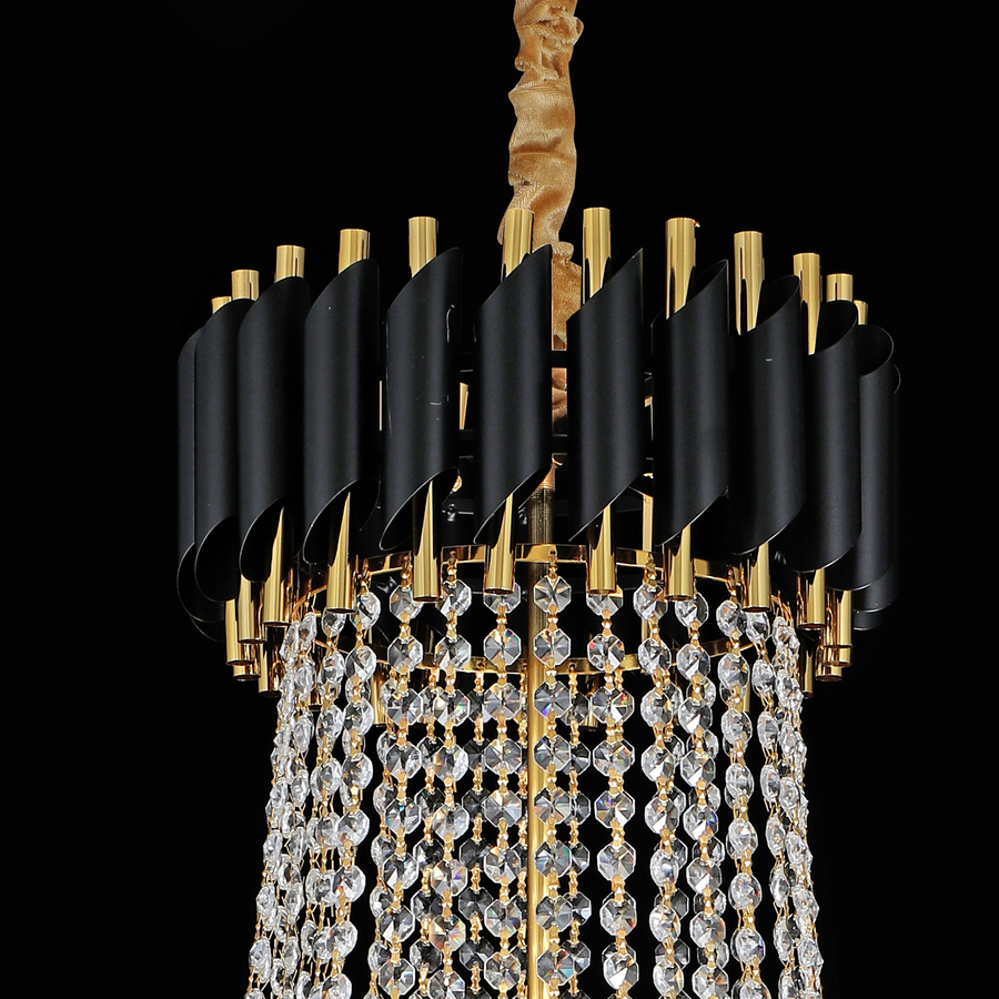 VERSAILLES Grande Supremo krištáľový luster 14xE14, priemer 60 cm x výška 90 cm, lesklá zlatá a čierna, nastaviteľná výška