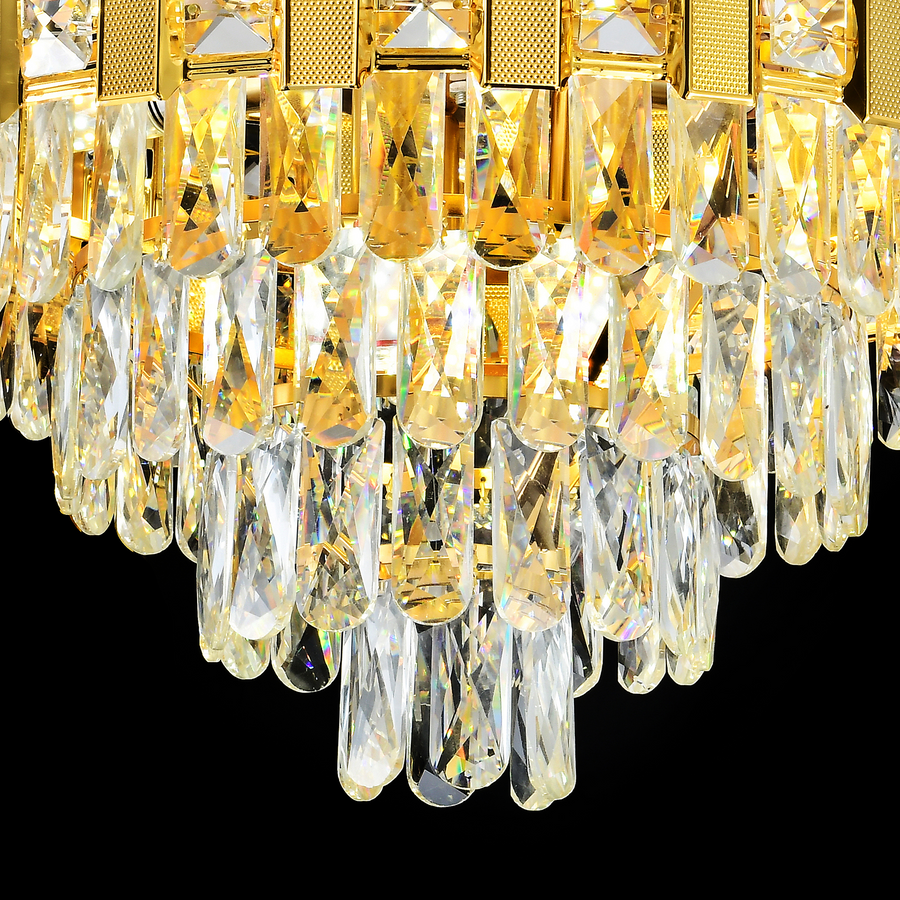 Candelabru Cristal BRAN Eleganza 8xE14, Diametru 49cm, Auriu Lucios, Inaltime Reglabila
