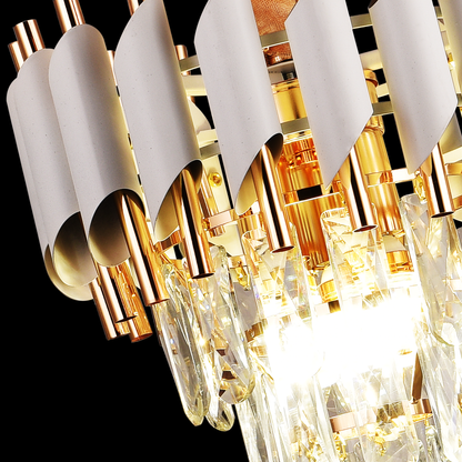 Krištáľový luster VERSAILLES Petito 3xE14, priemer 30 cm, lesklá zlatá a biela, nastaviteľná výška, kov a krištáľ