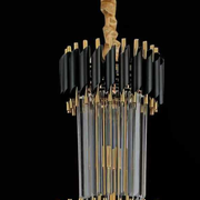 Krištáľový luster CC900/600X1800, 27xE14, Priemer 60cm, Výška 180cm, Lesklá zlatá a čierna, Nastaviteľná výška, Elegantný dizajn