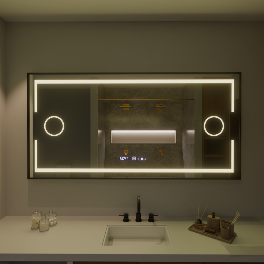 Obdĺžnikové LED zrkadlo 120x80cm Motionglow Sensor Marcello Demonant Clock Defosting System