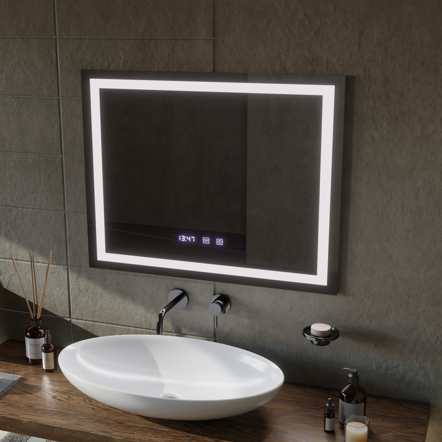 LED Touch Werner Mirror Defrition Systém, hodiny a teplota 80x60 cm