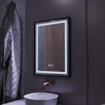 Obdĺžnikové LED zrkadlo, 60x80cm, EDGE Touch, Demister System, čierny rám