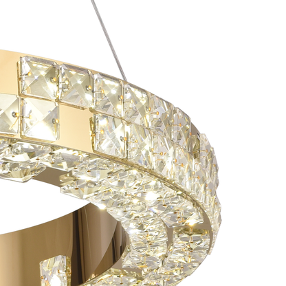 LED luster s diaľkovým ovládaním, LLC135/2GD, krištáľ a kov, 80W, 2 kruhy, stmievateľné, výškovo nastaviteľné, studené/teplé/neutrálne svetlo 3000K/4000K/6000K, Luxusné osvetlenie