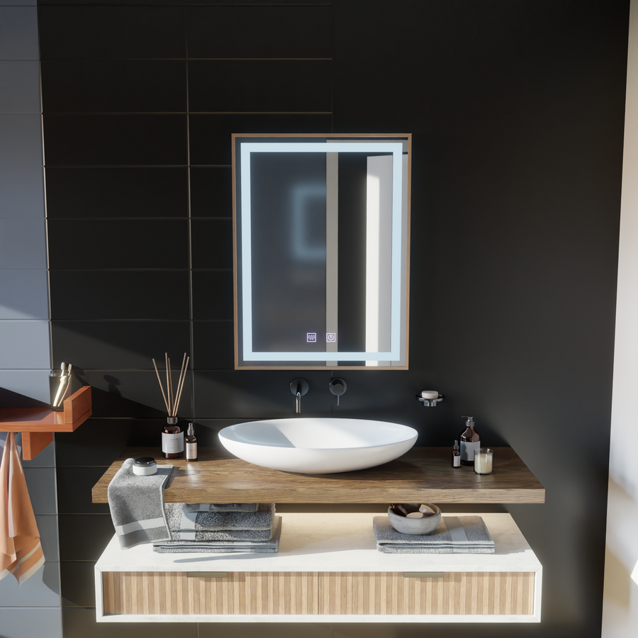 LED Touch Kariri Mirror, 60x80 cm, funkcia odmrazovania, rám s brúsenými ružami