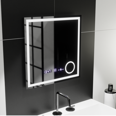 Zrkadlo LED obdĺžnikový 60x60cm Souverain Motionglow Marcello Demantle Clock Defosting Terometer